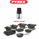 Pyrex - Set Of Artisan Granite 21 Pieces ( 18,20,24,30 ) - Grey + Free chopper