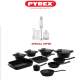 Pyrex - Set Of Artisan Granite 24 Pieces ( 18,20,24,30 ) - Black + Free Hand Blender