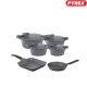 Pyrex - Set of Artisan Granite 10 pieces ( 18,22,26,30) + Pan + Oven dish - Gray