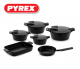 Pyrex - Set of Artisan Granite 10 pieces ( 18,22,26,30) + Pan + Oven dish - Black